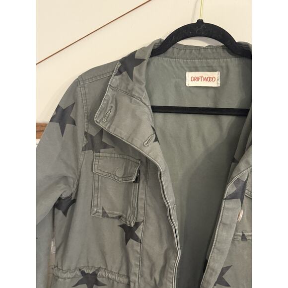 Driftwood Military Jacket Womens Medium Green Stars Utility Pockets Sundance L - Picture 6 of 10